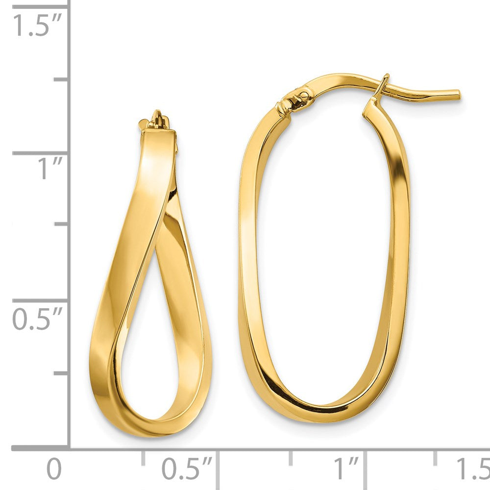 14K Yellow Gold Polished 3mm Wavy Hoop Earrings