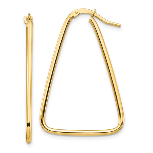 14K Yellow Gold 1.5mm Polished Triangle Dangle Hoop Earrings