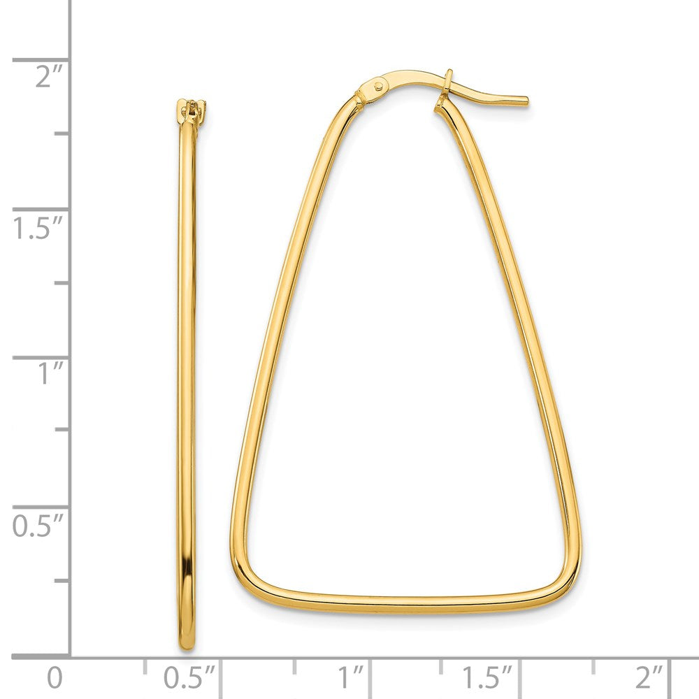 14K Yellow Gold 1.5mm Polished Large Triangle Dangle Hoop Earrings