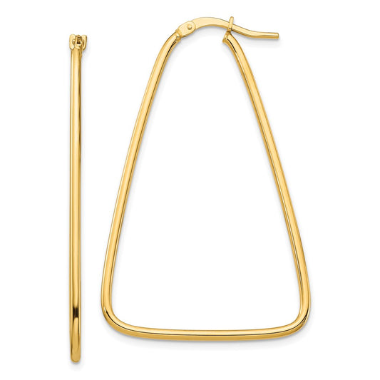 14K Yellow Gold 1.5mm Polished Large Triangle Dangle Hoop Earrings