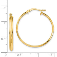 14K Yellow Gold Polished 3mm XL Hoop Earrings
