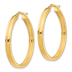 14K Yellow Gold Polished 3mm Square Tube Hoop Earrings