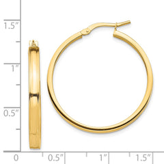14K Yellow Gold Polished 3mm Square Tube Hoop Earrings