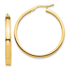 14K Yellow Gold Polished 3mm Square Tube Hoop Earrings