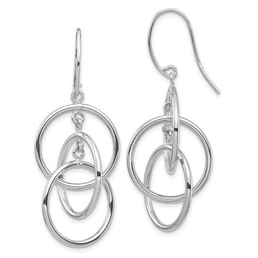 14K White Gold Polished Circles Dangle Earrings