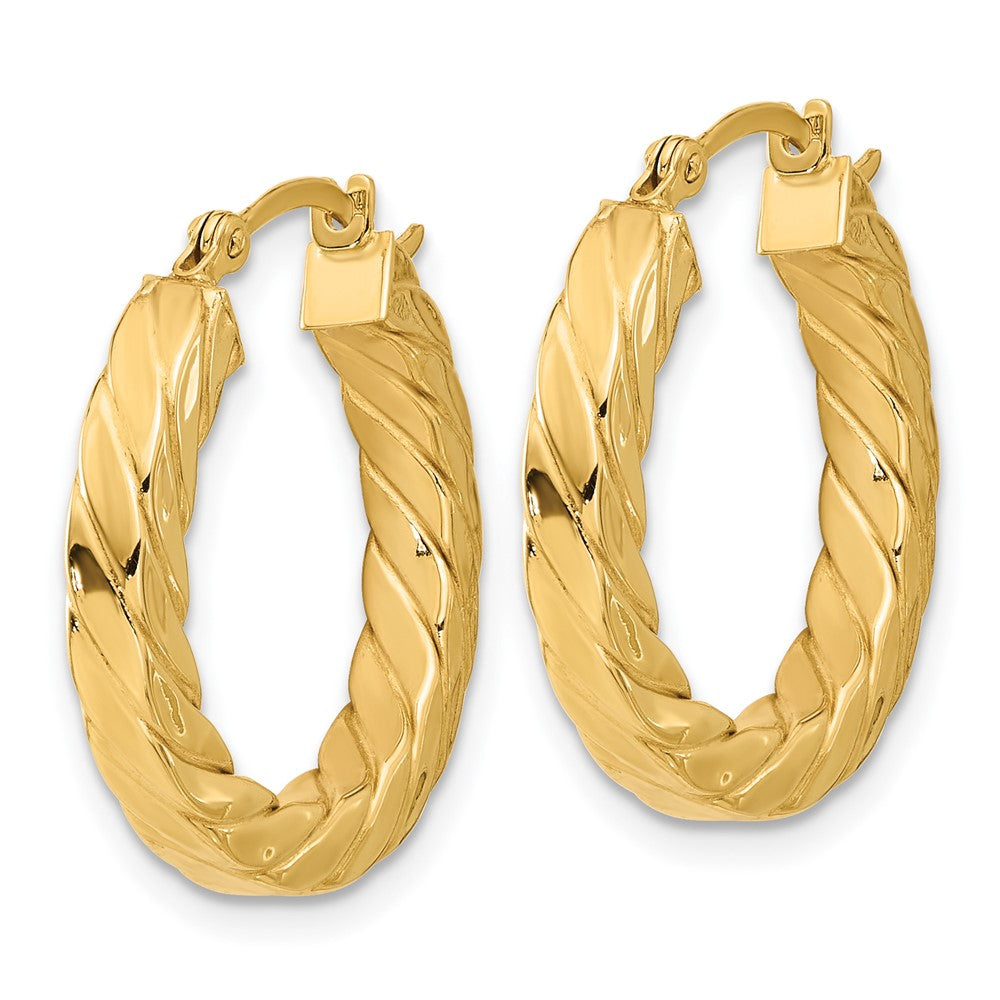 14K Yellow Gold Polished Twisted 3mm Hoop Earrings