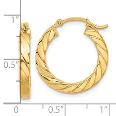 14K Yellow Gold Polished Twisted 3mm Hoop Earrings