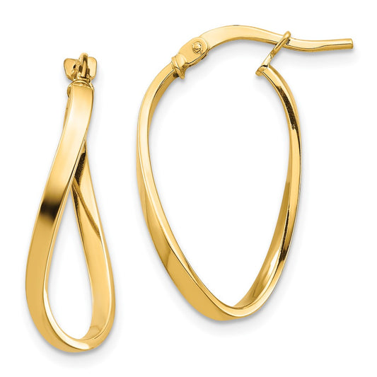 14K Yellow Gold Polished 2mm Wavy Hoop Earrings