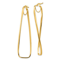 14K Yellow Gold Polished 2mm Wavy Rectangle Hoop Earrings