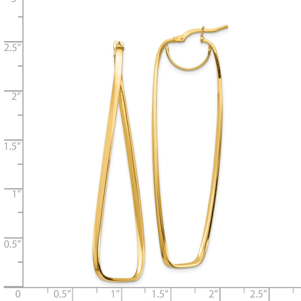 14K Yellow Gold Polished 2mm Wavy Rectangle Hoop Earrings