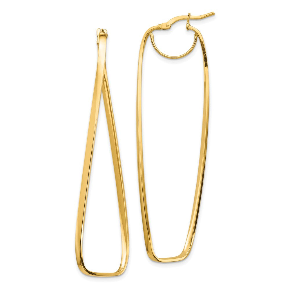 14K Yellow Gold Polished 2mm Wavy Rectangle Hoop Earrings