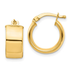 14K Yellow Gold High Polished 7mm Hoop Earrings