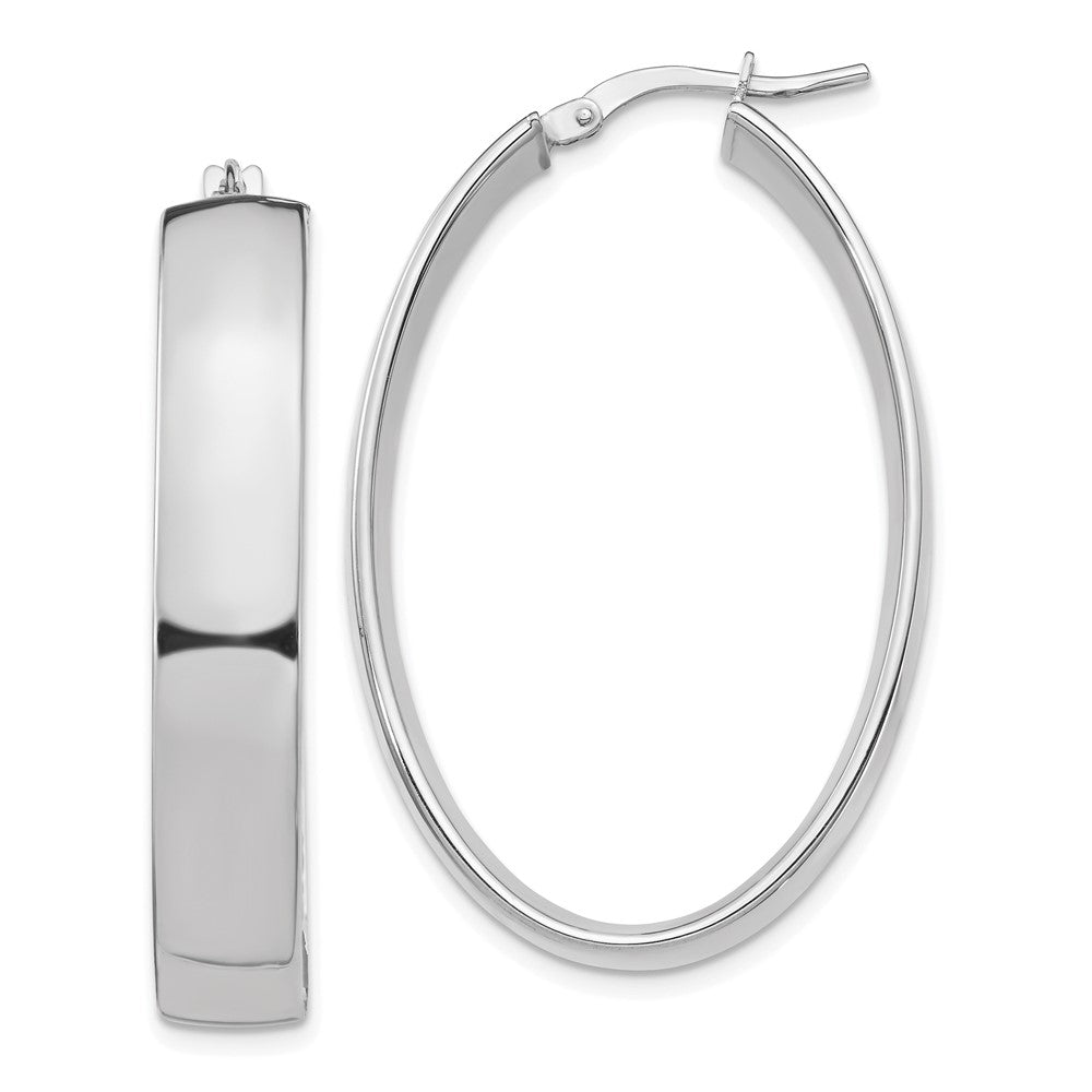 14K White Gold High Polished 7mm Oval Hoop Earrings