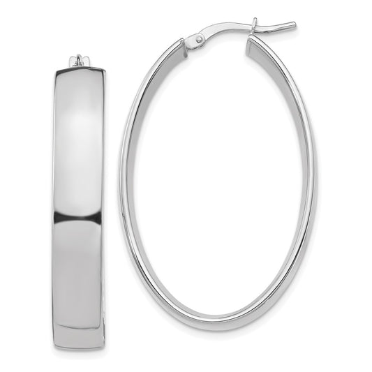 14K White Gold High Polished 7mm Oval Hoop Earrings