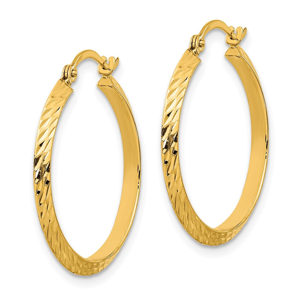 14K Yellow Gold Polished Diamond-cut Hoop Earrings