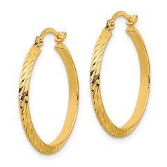14K Yellow Gold Polished Diamond-cut Hoop Earrings