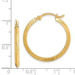 14K Yellow Gold Polished Diamond-cut Hoop Earrings