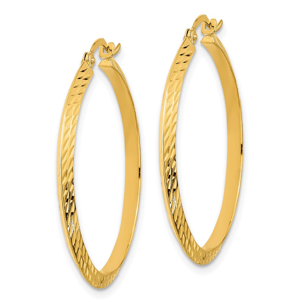 14K Yellow Gold Polished Diamond-cut Hoop Earrings