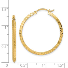 14K Yellow Gold Polished Diamond-cut Hoop Earrings