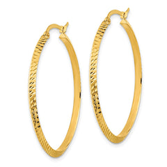 14K Yellow Gold Polished Diamond-cut Hoop Earrings