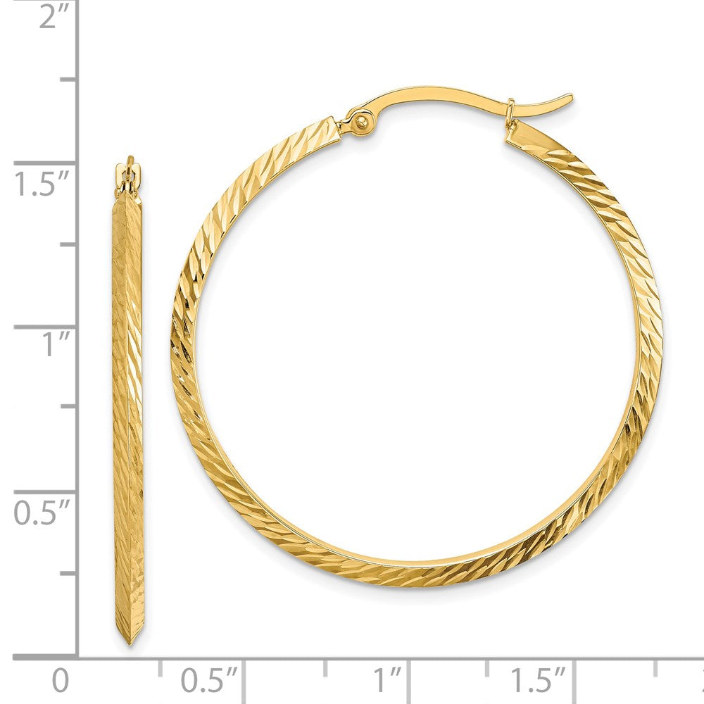 14K Yellow Gold Polished Diamond-cut Hoop Earrings