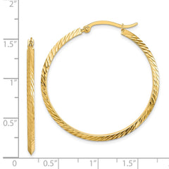 14K Yellow Gold Polished Diamond-cut Hoop Earrings