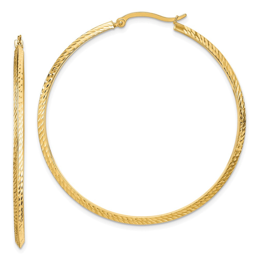 14K Yellow Gold Polished Diamond-cut Hoop Earrings