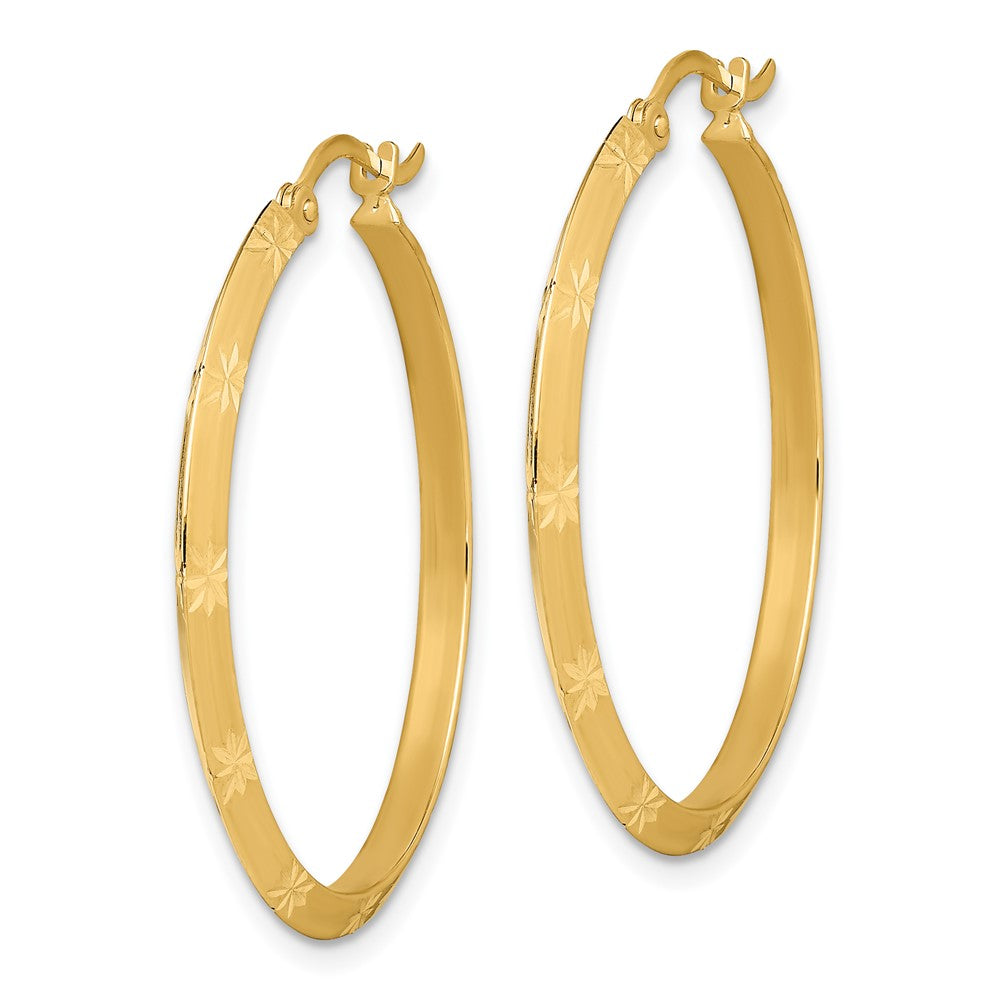 14K Yellow Gold Polished Diamond-cut Hoop Earrings