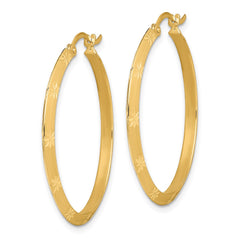 14K Yellow Gold Polished Diamond-cut Hoop Earrings