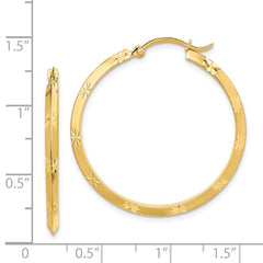 14K Yellow Gold Polished Diamond-cut Hoop Earrings