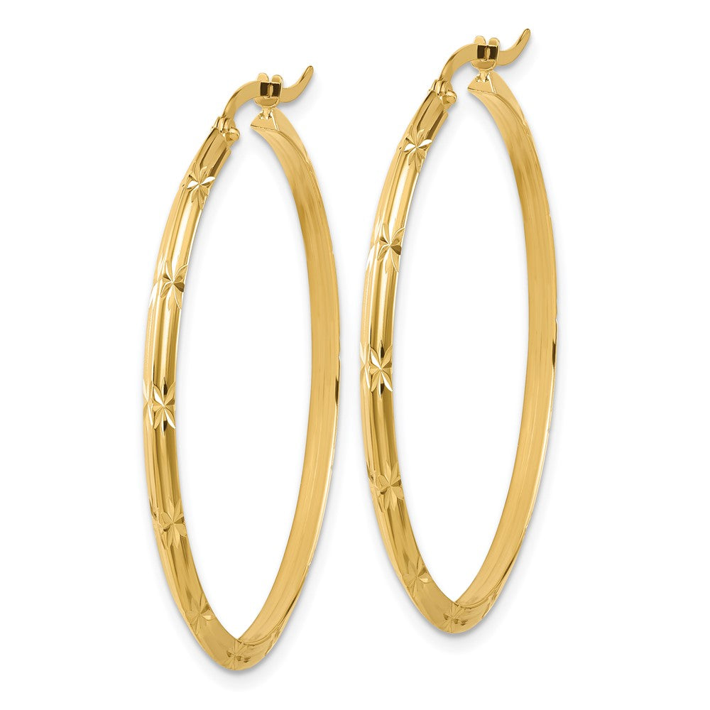 14K Yellow Gold Polished Diamond-cut Hoop Earrings