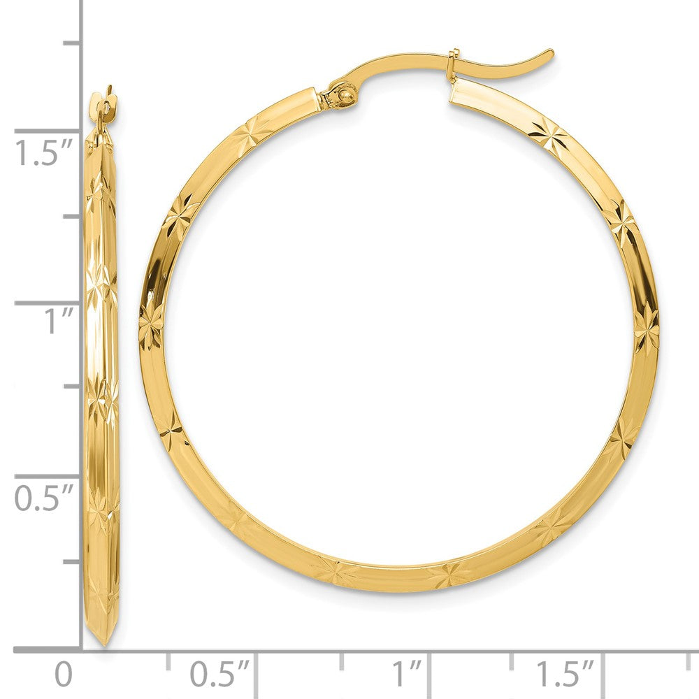 14K Yellow Gold Polished Diamond-cut Hoop Earrings