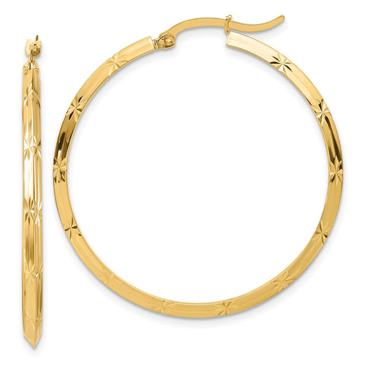 14K Yellow Gold Polished Diamond-cut Hoop Earrings