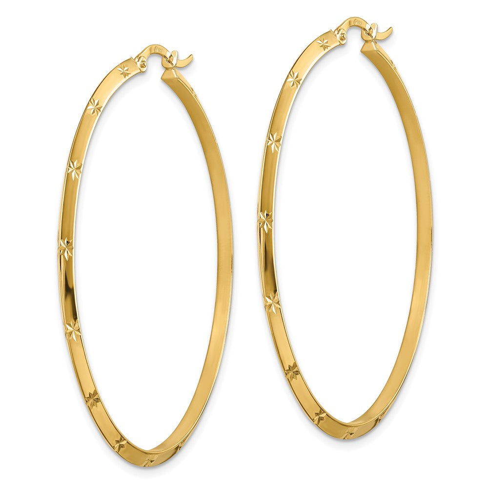 14K Yellow Gold Polished Diamond-cut Hoop Earrings