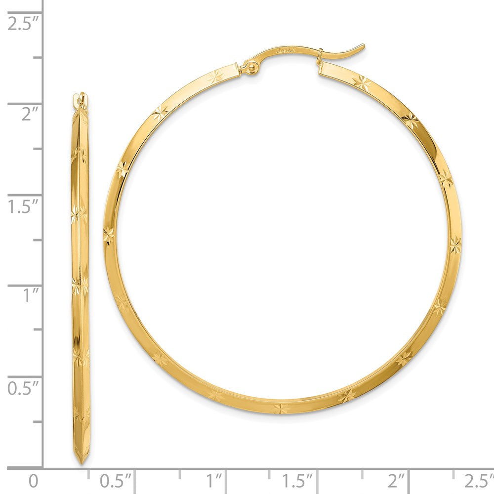 14K Yellow Gold Polished Diamond-cut Hoop Earrings