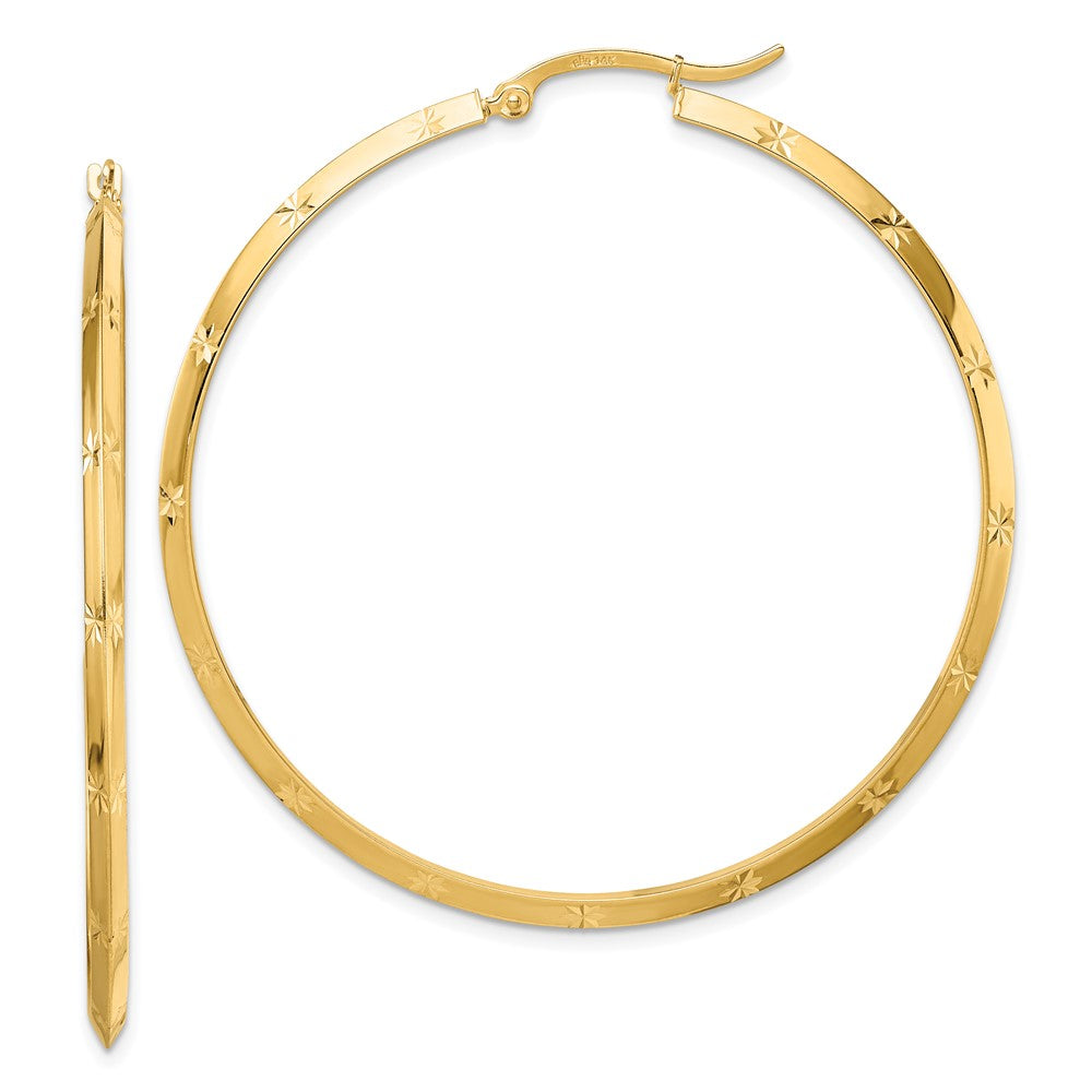 14K Yellow Gold Polished Diamond-cut Hoop Earrings