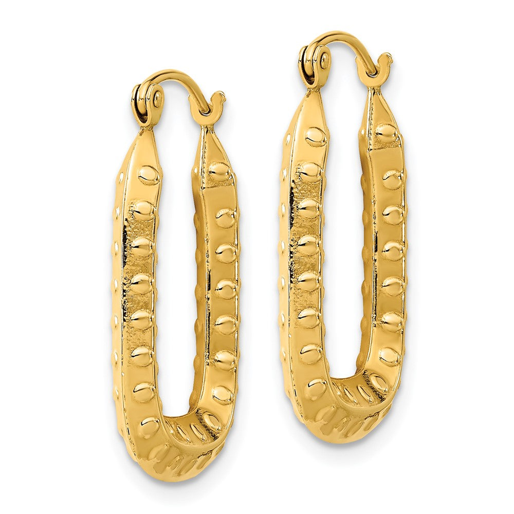 14K Yellow Gold Polished Textured Rectangle Hoop Earrings