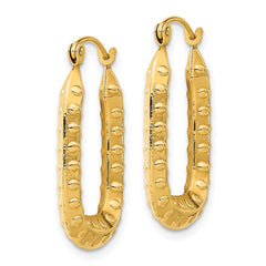14K Yellow Gold Polished Textured Rectangle Hoop Earrings