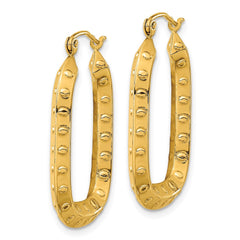 14K Yellow Gold Polished Textured Rectangle Hoop Earrings