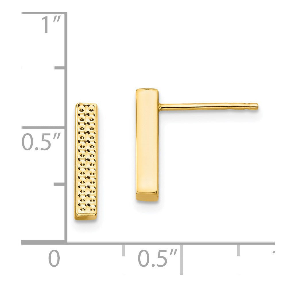 14K Yellow Gold Textured Bar Post Earrings