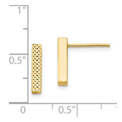 14K Yellow Gold Textured Bar Post Earrings