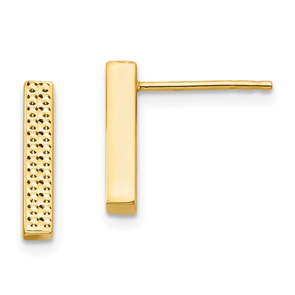 14K Yellow Gold Textured Bar Post Earrings