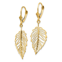 14K Yellow Gold Polished Leaf Leverback Earrings