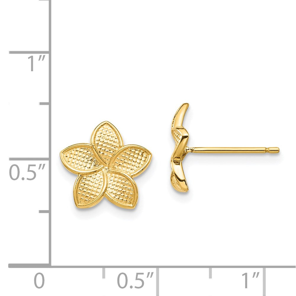 14K Yellow Gold Polished & Textured Plumeria Post Earrings