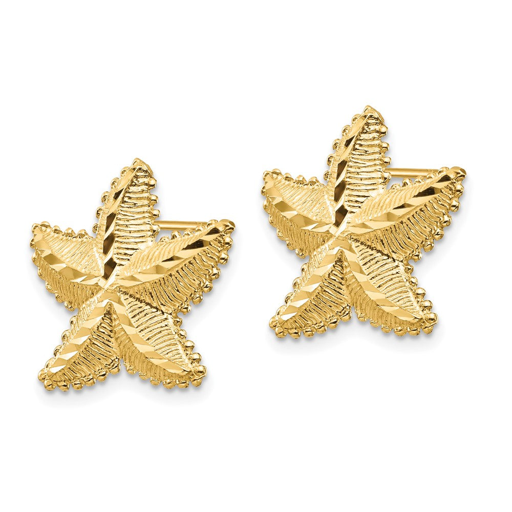 14K Yellow Gold Diamond-cut Starfish Post Earrings