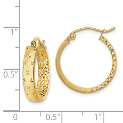 14K Yellow Gold Polished Diamond-cut In Out Hoop Earrings