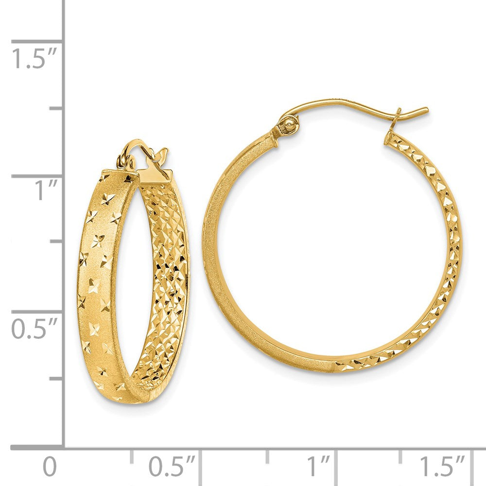 14K Yellow Gold Satin and Polished Diamond-cut In Out Hoop Earrings