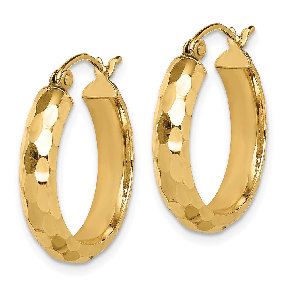 14K Yellow Gold Diamond-cut Hoop Earrings