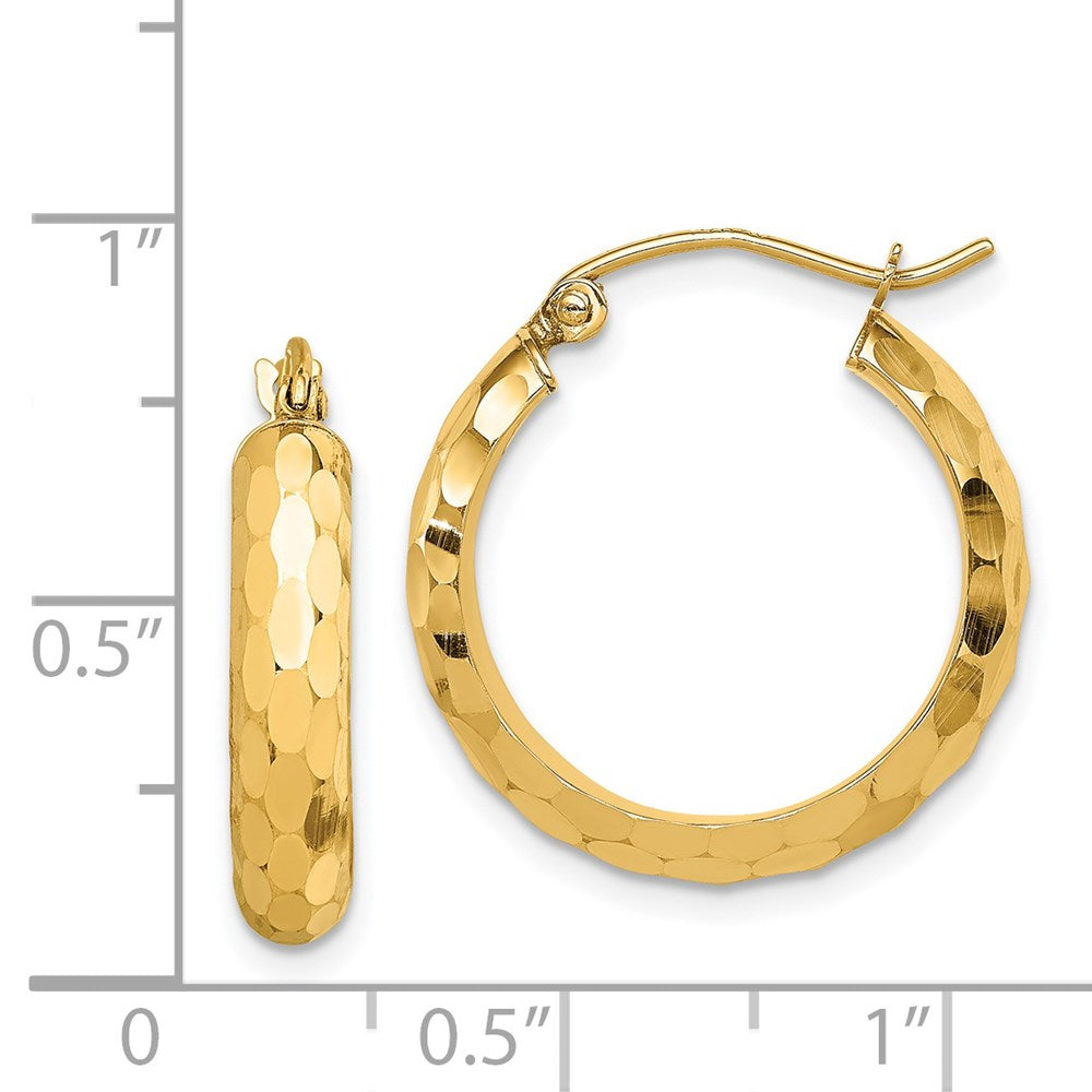 14K Yellow Gold Diamond-cut Hoop Earrings