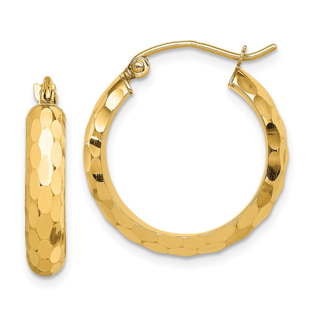 14K Yellow Gold Diamond-cut Hoop Earrings